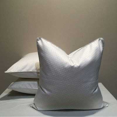 Scatter Pillow - Self piped graceful off-white silk scatter cushion with embroidered dots